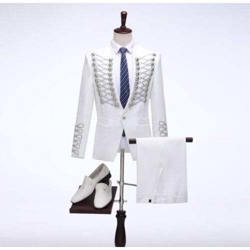 Palace blazer men groom suit set with pants white mens wedding suits costume singer star style stage clothing formal dress