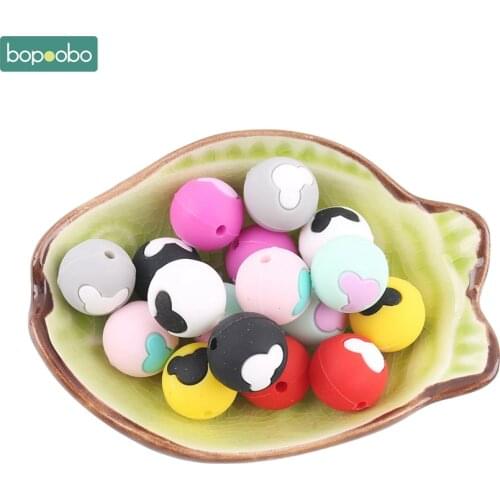 Bopoobo 10pcs Bear Head Round Silicone Beads Food Grade Silicone Teether High Quality DIY Crafts Accessories Baby Teethers