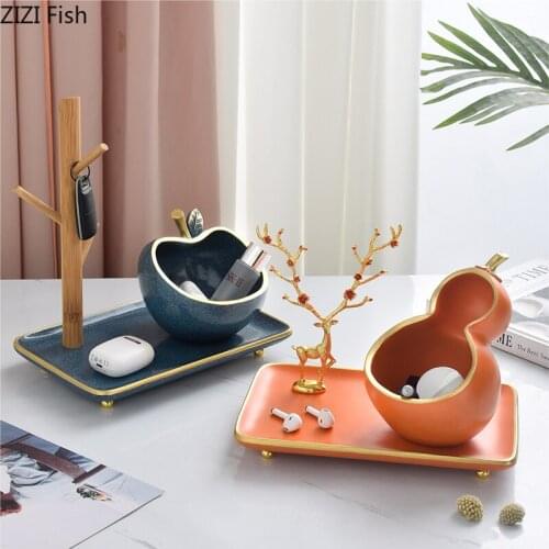 Golden Deer Storage Trays Decorative Gourd/apple Candy Pots Snacks Plate Coffee Table Desktop Ceramic Bowl Nordic Home Decor