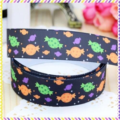 DHK 7/8'' 5yards halloween candy printed grosgrain ribbon hair bow diy party decoration OEM Wholesale 22mm E835
