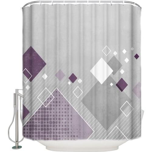 Purple Abstract Geometry Shower Curtain Bathroom Decor Fabric Shower Curtain Farmhouse Decor