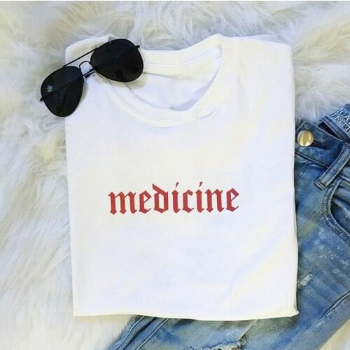 Womens T-shirt Medicine Letter T-shirt Women Harry Styles T-shirt Medicine Graphic T-shirt Tumblr Short Sleeve Women