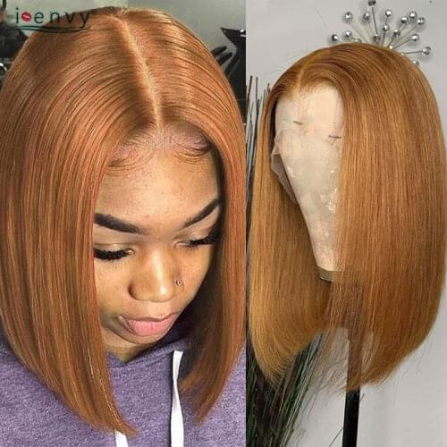 Ginger Short Bob Human Hair Wigs Blonde Transparent Lace Front Wig Remy Peruvian Straight Orange Burgundy Lace Frontal Bob Wigs