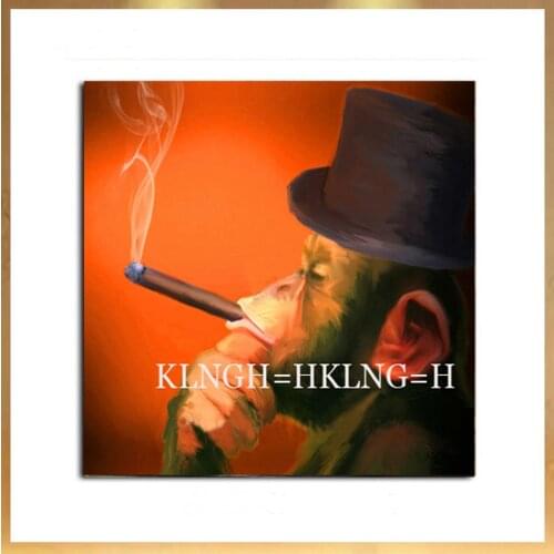 Handmade Monkey Oil Painting On Canvas Living Room Home Decor Wall Smoking is a monkey Thinking Orangutan Animal Pictures