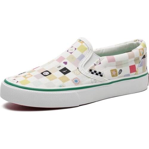 Women Multicolor Checkerboard Design Canvas Sneakers Slip-On Shoes Female Vulcanized Casual Flat Shoes Flat Heel Boots 35-40 New