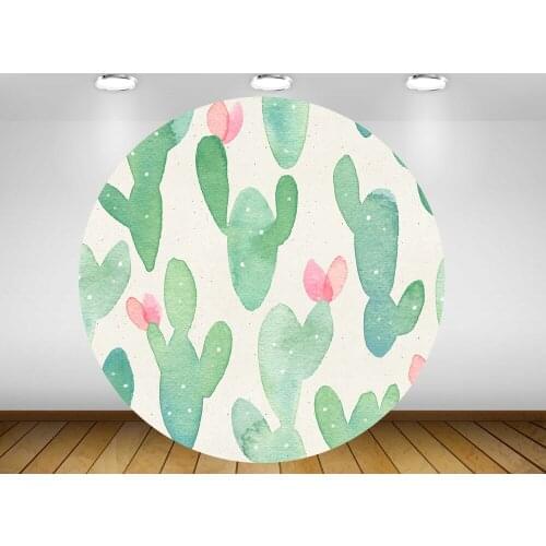 Round panel background circle backdrop Vintage cactus baby shower birthday party decor candy table banner fabric YY-217