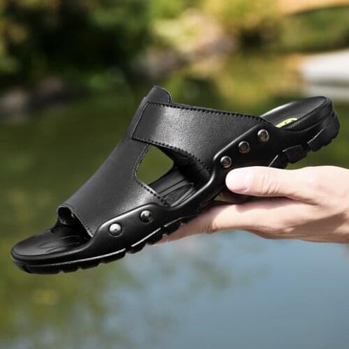 Summer Mens Leather Slippers High Quality Soft Footwear For Men Big Size 49 Casual Shoes Men Half Slippers Comfortable Slippers