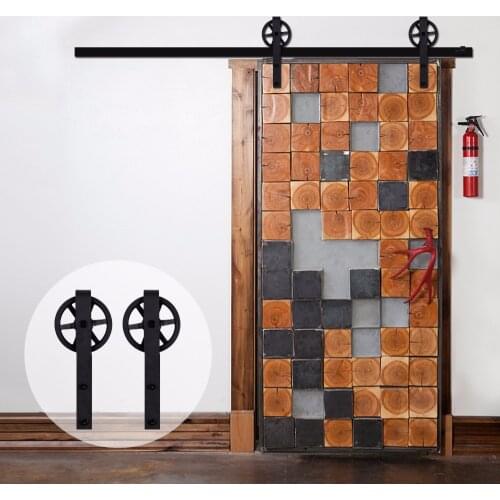 LWZH Rustic Wooden Sliding Barn Door Closet Hardware Black J Shaped with Big Rollers for 10FT/11FT Single Sliding Barn Doors