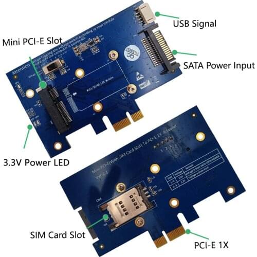 Mini PCI Express to PCI-E X1 Network Card Adapter for WiFi 3G/4G/LTE SIM Slot