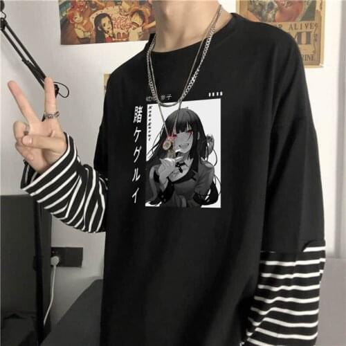 Fashion Japan Anime Manga Kakegurui Yumeko Jabami Men Women T-shirt Casual Spring Long Sleeve All-match Fake Two Pieces TShirt