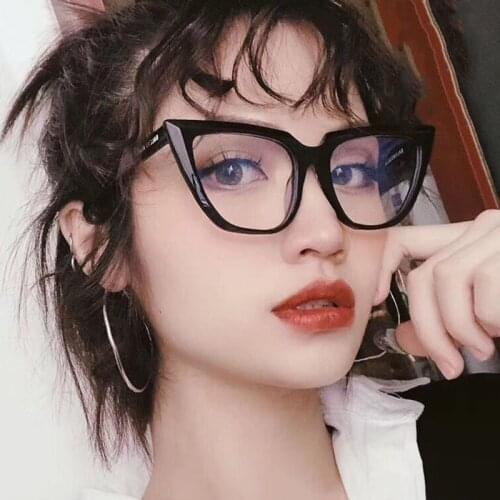 Fashion brand new cat eye Plain glasses anti blue light glasses frame retro big Frame eyeglasses for women 2021