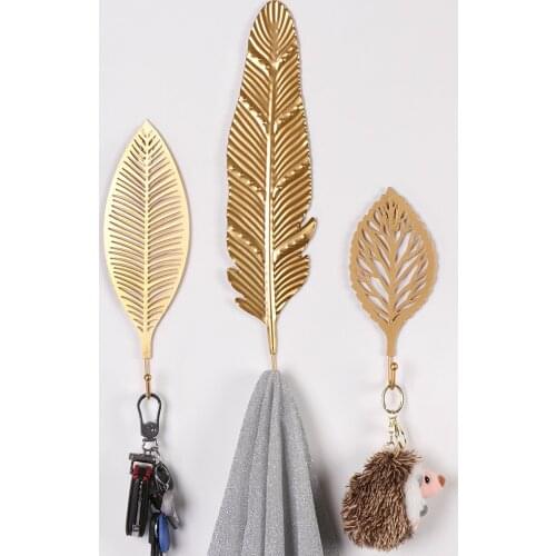 Nordic Style Wrought Iron Leaves Shape Hook Gold/Green Wall Hanger Hanging Storage Rack For Towel Clothes Home Decoration