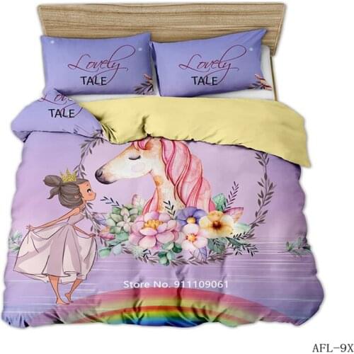Nordic Girl Pink Purple Unicorn Bedding Soft Cover for Girls Room Double Bed Home Comfortable Down Quilt Covers and Pillowcases