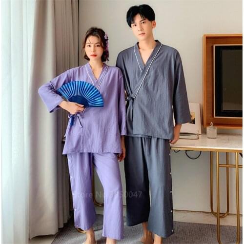 New Japanese Clothes Pajamas Bathrobe Homeware Sleep Yukata for Adult Summer Causal Kawaii Fashion Robe Clothing Pant Set