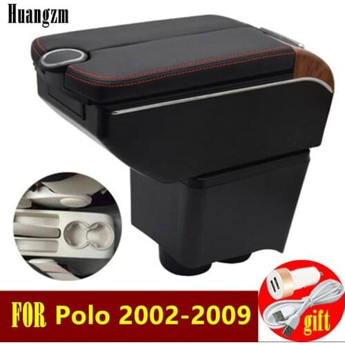 For Volkswagen VW Polo 9N 2002-2009 Armrest Box Double doors open 7USB Centre Console Storage Box Arm Rest Car accessories