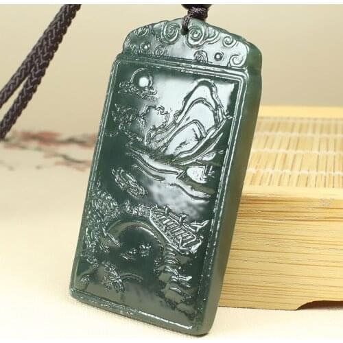 Nature Bottle Green Jade Pendant Amulet Carven landscape painting Hanging mind spirit comfortable