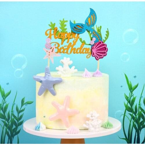 Mermaid Cake Topper Mermaid Party Cupcake Decorations Happy Birthday Mermaid Tail Paper Cup Cake Toppers Supplies