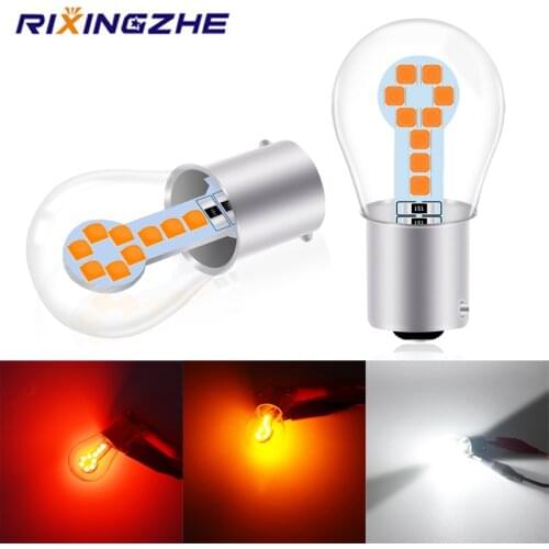 RXZ New 2PC 1156 BA15S P21W LED 1157 BAY15D P21/5W 3030 18chips Car Turn Signal Lamp Red White Yellow Auto Light brake light12V