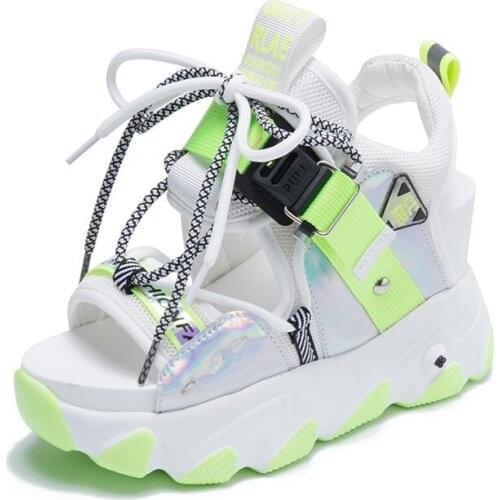 Women Chunky Platform Sandals Designers New Brand Summer Beach Casual Shoes Woman Lace Up Wedges 9CM Fashion Sandal Ladies