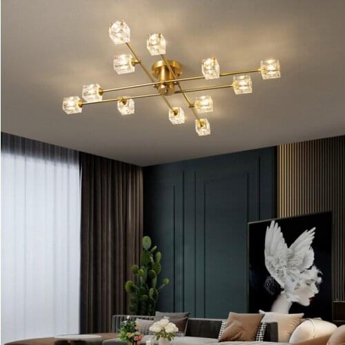 Modern Crystal Copper Pendant Lights Lustre Home Bedroom Living Dining Room Indoor Lighting Decor Lamp Led Hanging Light Fixture