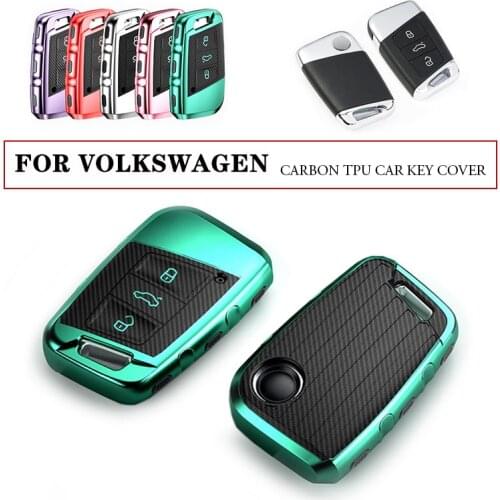 TPU Carbon Fiber Car Remote Smart Key Case Cover Holder Key Bag Shell Protector Fit For Volkswagen Atlas Passat