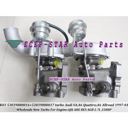 Free Ship K03 16 53039880016 53039880017 078145701R Twin Turbo Turbocharger For AUDI S4 A6 1997-01 AJK ARE BES AGB V6 2.7L C5 S4