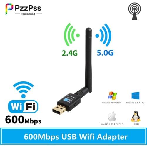 PzzPss USB Wifi Adapter 5.8GHz+2.4GHz Wi-fi Receiver High Speed 600Mbps Wi-fi Antenna Wireless PC Network Card 802.11ac