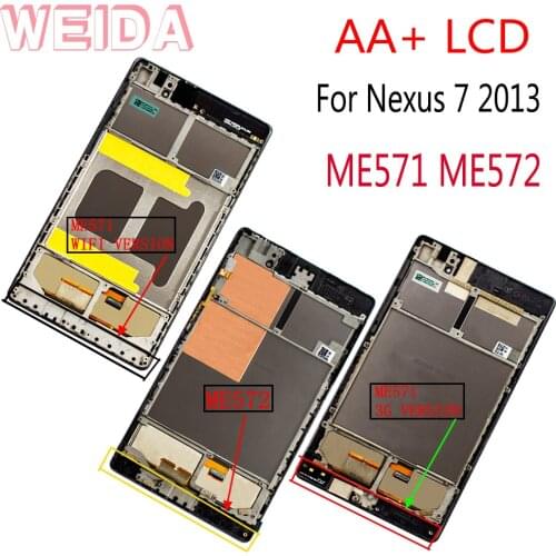 WEIDA For Asus Google Nexus 7 2nd Gen Nexus7 2013 ME571 LCD Touch Screen Assembly Frame ME571K ME571KL ME572