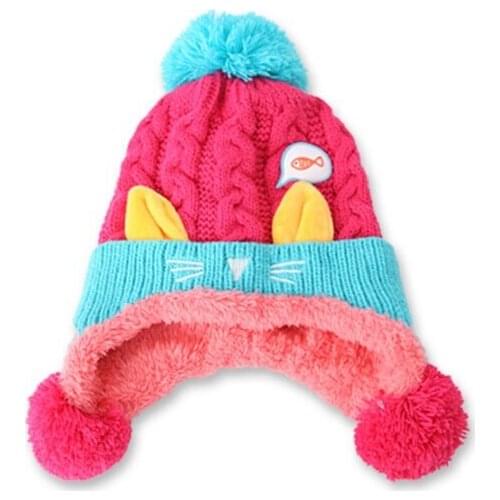 Winter Baby Hats Pom pom Hat Thick Warm Knitted Boy Girl Cap Protect The Ears Beanies Cartoon Ear Toddler Hats H030S