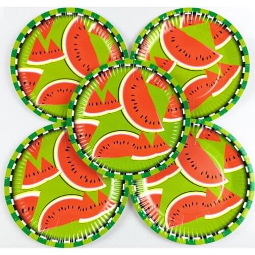 10pcs/lot Happy Birthday Events Party Baby Shower Decoration Watermelon Theme Plates Kids Boys Favors Dishes Tableware Supplies