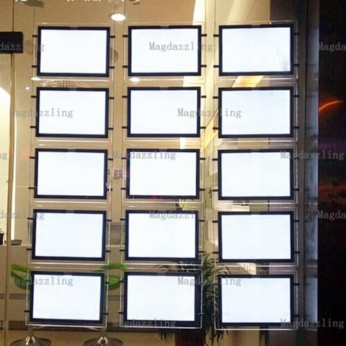 15PCS A3 Landscape Hanging Acrylic Frame LED Illuminated Poster Holder,Display Light Pocket for Real Estate Agent Windows