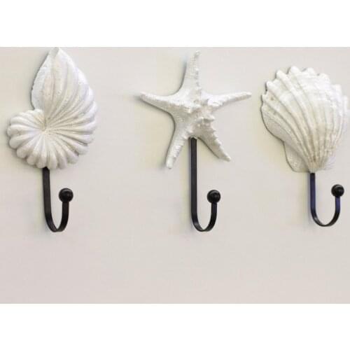 3pcs Creative Hook Sea Beach Ocean Hanger Resin Coat Hook Wall Hanging Mediterranean Starfish Scallop Conch Hook Home Decor