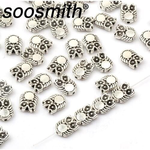 30pcs 8x10mm Cute Little Owl-Shaped Zinc Alloy Metal Beads Hand-Woven Necklace Beads For Jewelry Making DIY Accessorie Wholesale