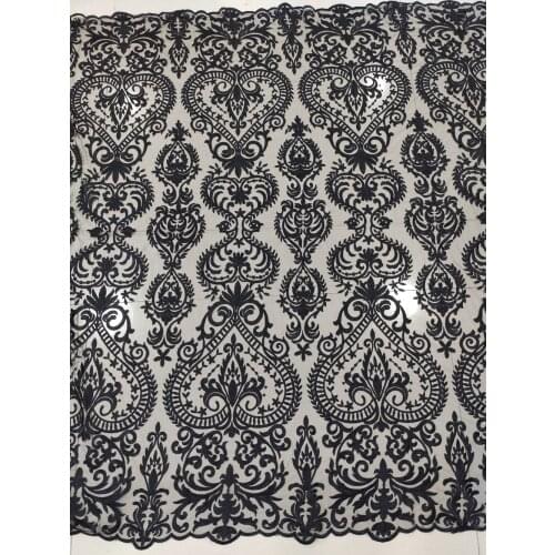 1 Yards 130CM Width Fashion Dress Top Quality Black Color Gorgeous Embroidered French Lace Fabric Sequins Bridal Lace Fabric