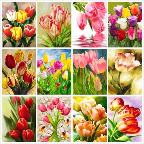 5D DIY Full Square/Round Diamond Painting Tulip Picture Diamond Embroidery Mosaic Flower Cross Stitch Needlework Home Decoration