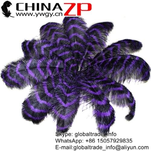 CHINAZP Factory 70-75cm (28-30") Length Wholesale 50pcs/lot Top Quality Black Purple Striped Ostrich Feather