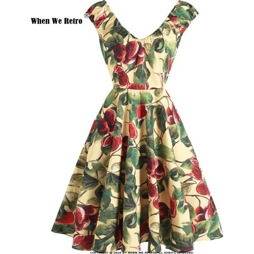 Floral Print V Neck Sexy Women Summer Dress vestidos VD1913 Short Sleeve Swing Plus Size 50s 60s Retro Vintage Dresses