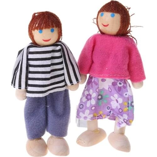 Wooden Furniture Miniature Set Doll Toys House Family Person Figures Pretend Play Dollhouse for Kids Child F3ME