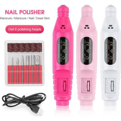 6pcs/Set Electric Manicure Drills Pen Nail Machine Kit USB Charging Remove Polish Pedicure Nail File Sanding Nail Tool