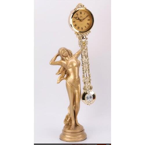 European beauty quiet table clock mermaid crafts desk clock sitting room decoration quartz electronic statue decorated sculpture