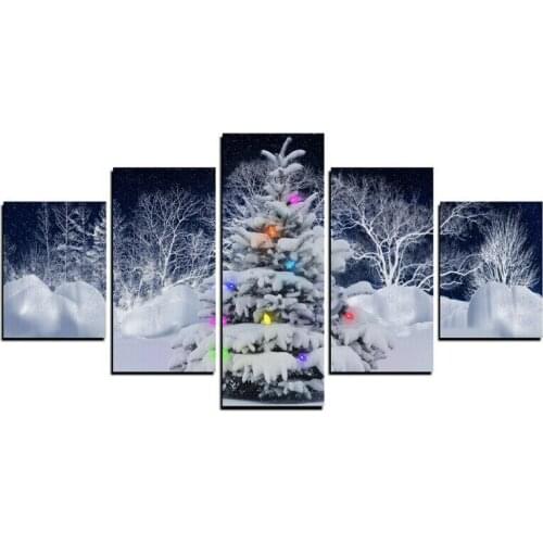 Snow ice Pine tree Xmas 5 PCs Modern Home Wall Decor Canvas Picture Art HD Print Painting On Canvas for Living Room