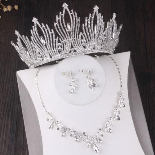 Baroque Luxury Bridal Jewelry Sets Choker Sparkly Crystal Leaf Necklace Earrings Crown Tiaras Wedding African Beads Jewelry Set