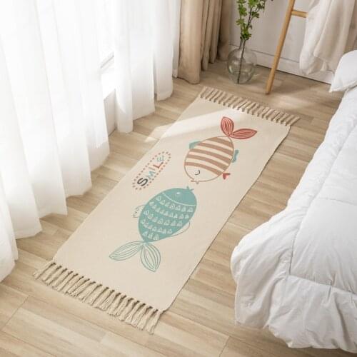 Kitchen Rug with Tassels Woven Living Room Entryway Small Cotton Bathroom Rugs Rustic Washable Bath Mat Indoor Floor Door Mat