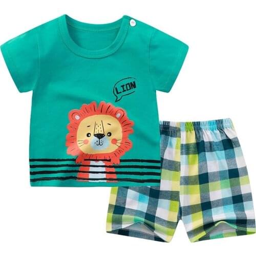 Summer Cartoon Baby Boys Girls Clothes Set Cotton Newborn Infant Short Sleeve T-shirts 2pcs Childrens Clothing Sets