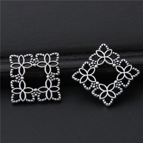 40pcs Silver Color Little Mini Square Wreath Charms Nature Flower Pendant For Women Finding Jewelry Accessories 16mm A3052