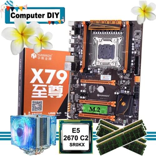 Recommend brand HUANANZHI deluxe X79 LGA2011 motherboard combo M.2 NVMe slot CPU Intel Xeon E5 2670 C2 with cooler RAM 64G RECC