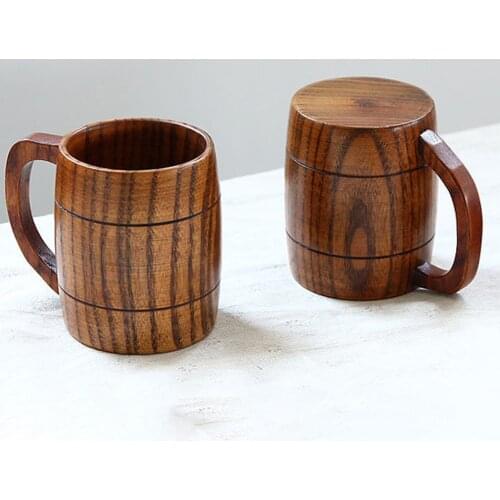 Handmade Solid Coffee Mug Hammered Pure Copper Moscow Mule Mugs with Brass Handle Large Capacity Wooden Cup