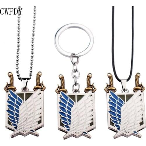 Anime Attack on Titan Necklace Shingeki no Kyojin Wings of Liberty Freedom Badge Double Knife Pendant Necklace Jewelry Wholesale