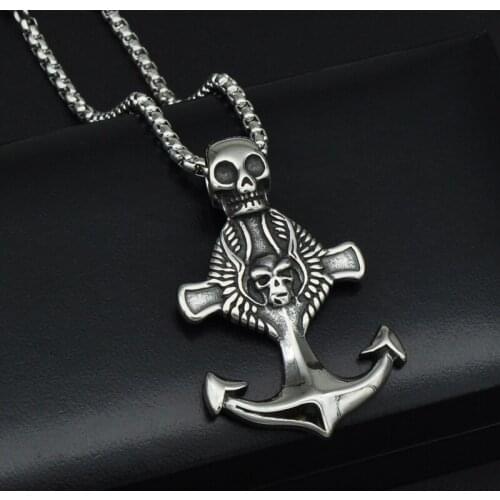 Boat Anchor Charms Pendant Bijoux Cross Skull Gothic Necklace For Men Casual Fine Jewelry Male Accessories