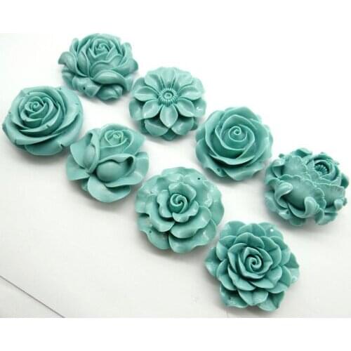 Chinese Organic Cinnabar natural Quartz crystal carve blue flower charm Pendant for diy Jewelry making Necklace Accessories6PCS